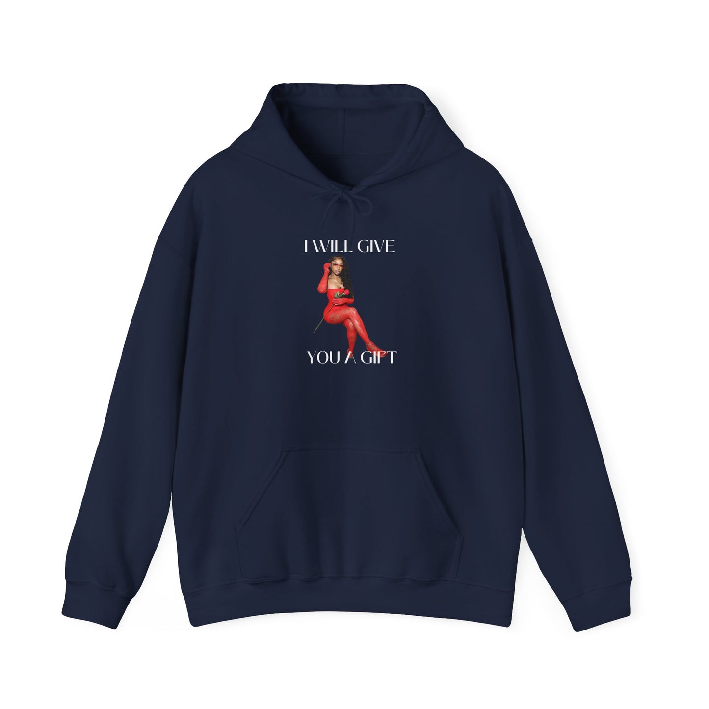 Christmas Unisex Hooded Sweatshirt - I will be your gift with woman in red dress image