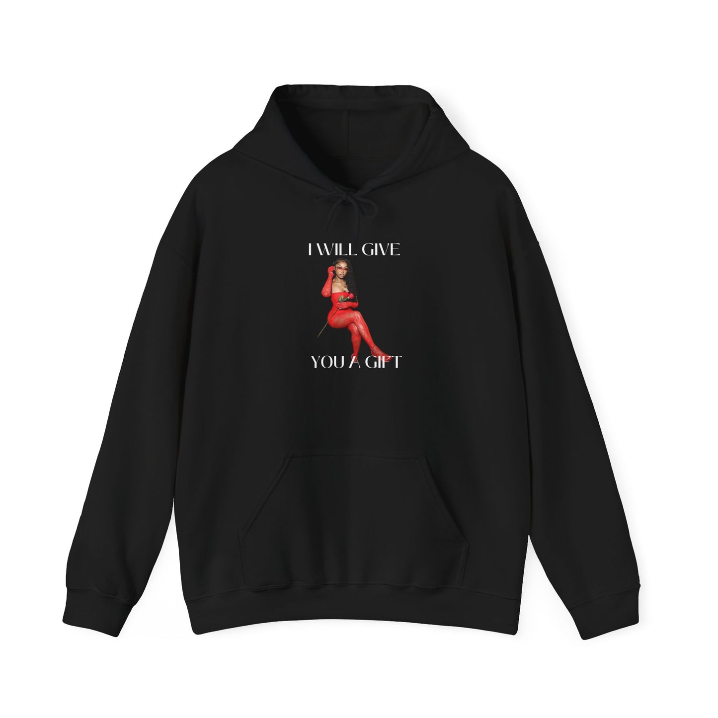 Christmas Unisex Hooded Sweatshirt - I will be your gift with woman in red dress image