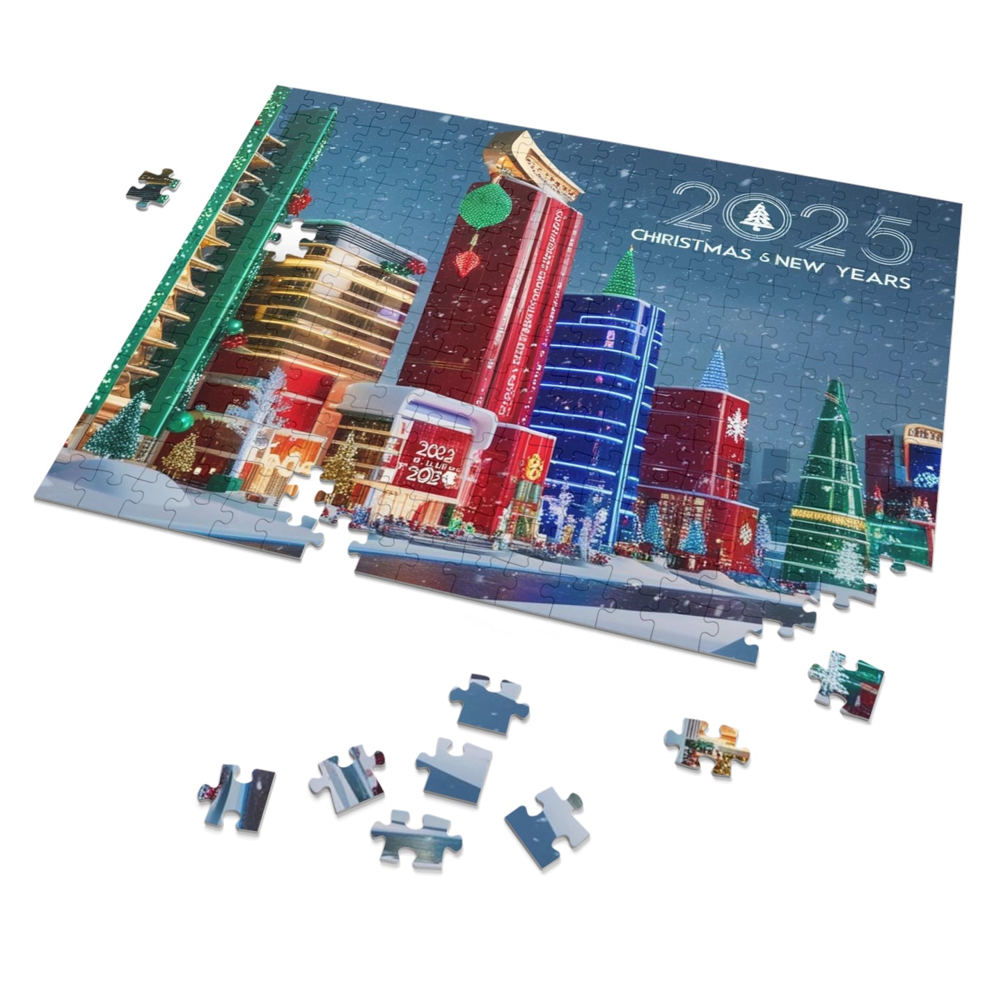 Jigsaw Puzzle with Tin Merry Christmas and Happy New Years 2025