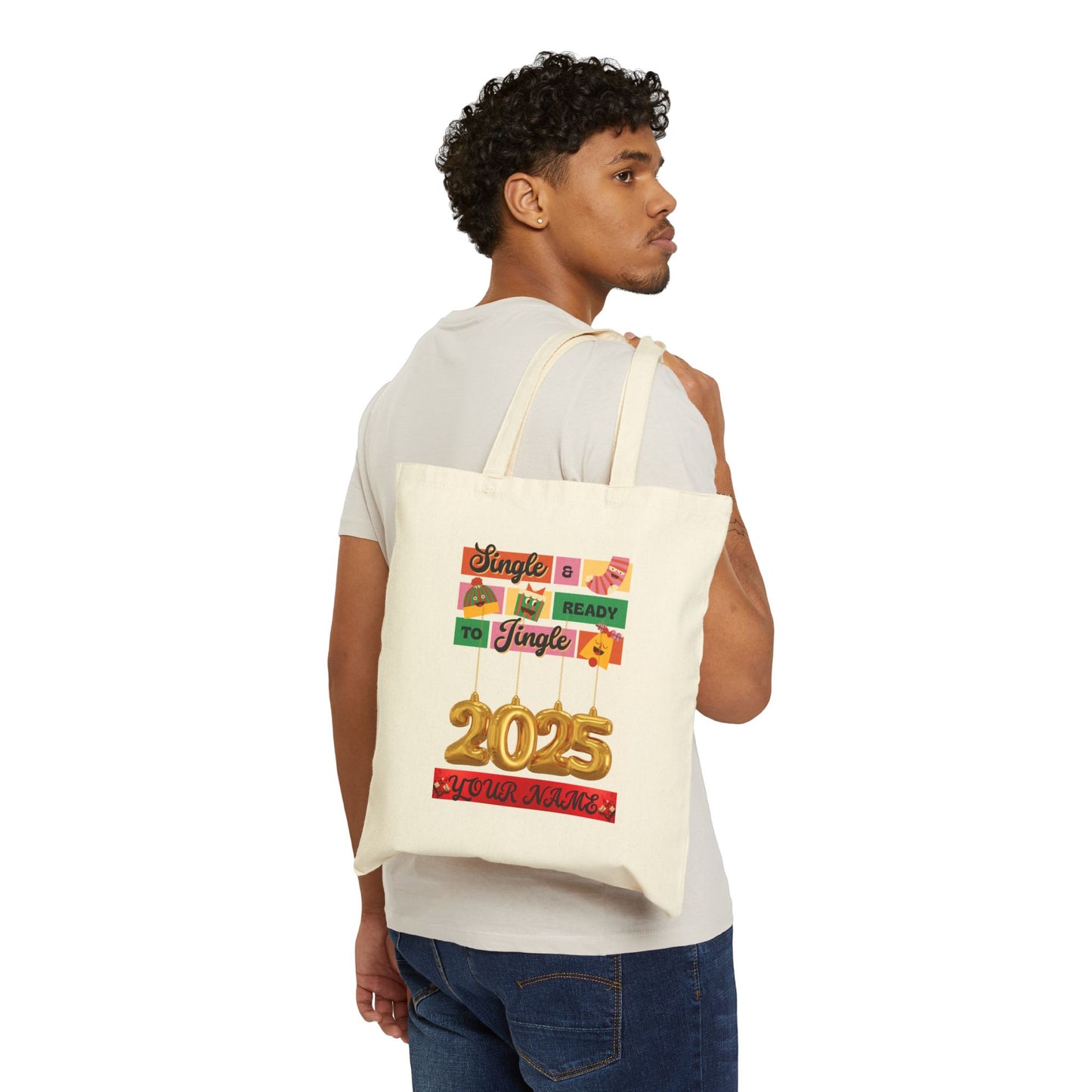 Tote Bag with 'Single and ready to mingle jingle' Design