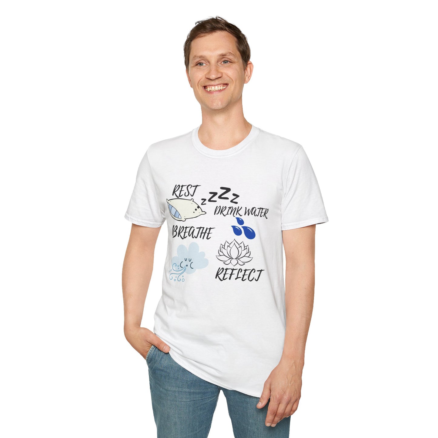 Motivational Unisex T-Shirt - Rest Breath Drink Sleep