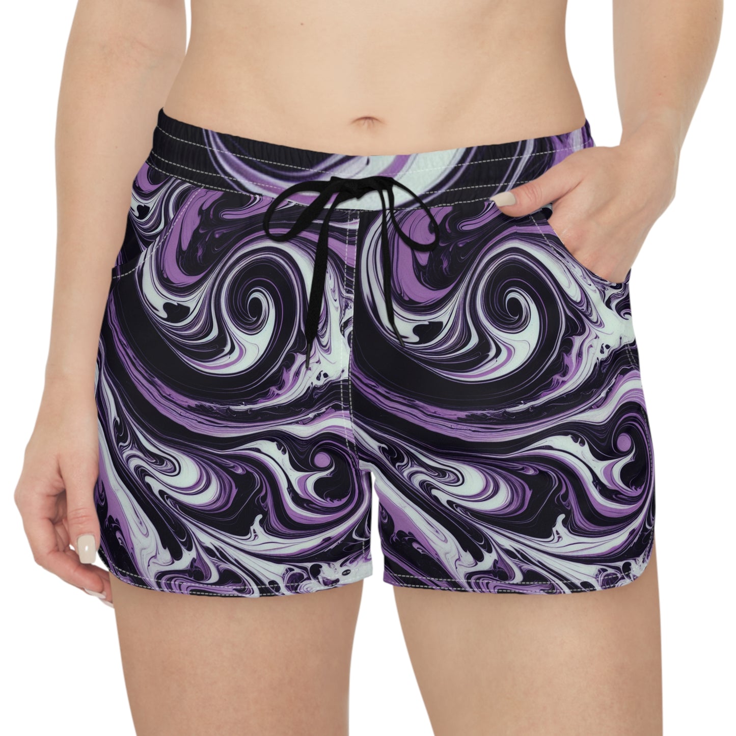 Women's Shorts - Custom Marble Swirl Colors Purple, Black, and White - Perfect Gift