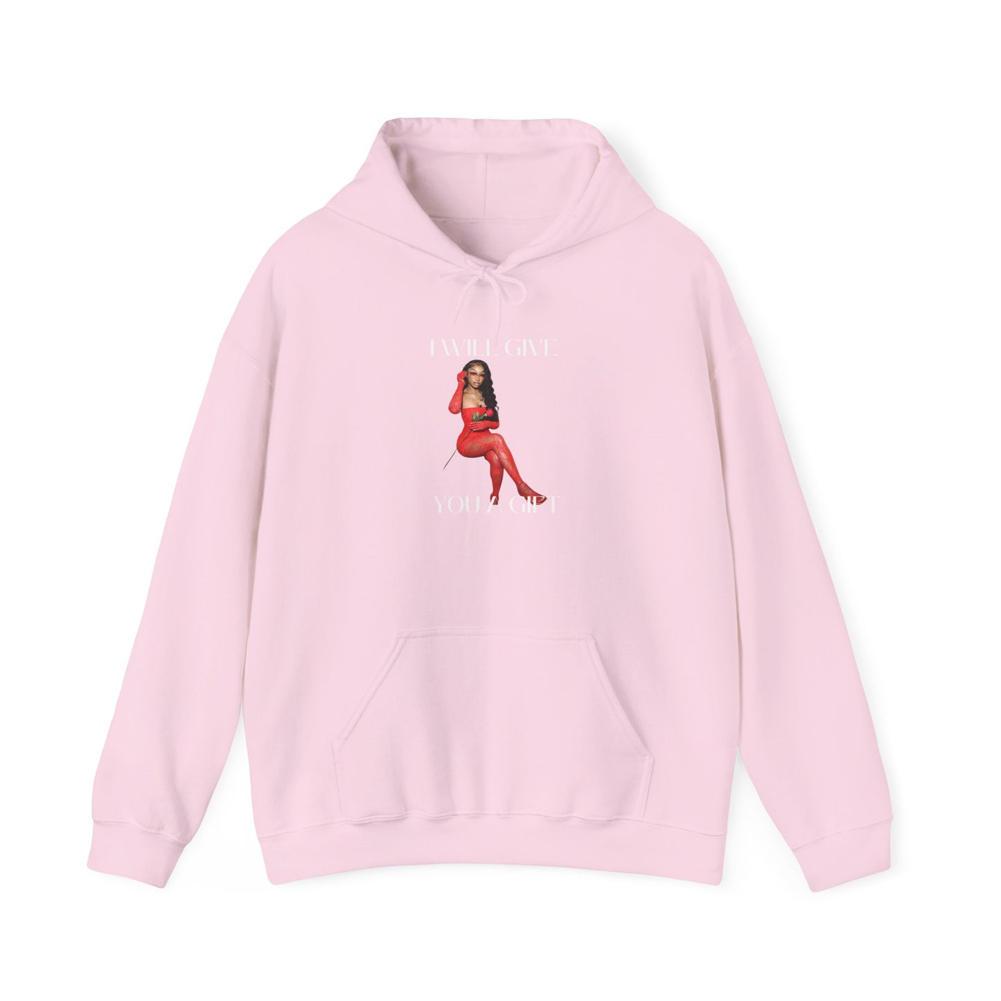 Christmas Unisex Hooded Sweatshirt - I will be your gift with woman in red dress image