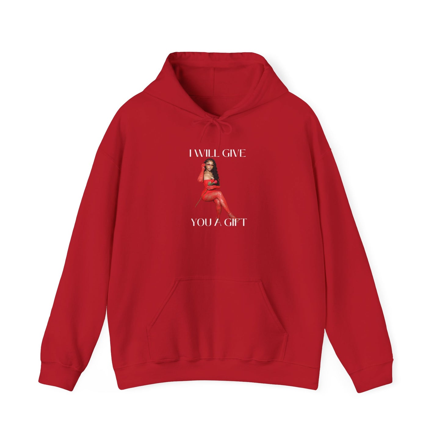 Christmas Unisex Hooded Sweatshirt - I will be your gift with woman in red dress image